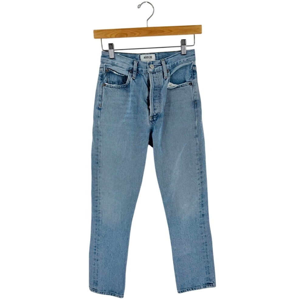 AGOLDE Riley High Rise Straight Crop Button Fly Light Wash Denim Size 23